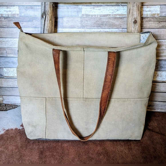 Mona B Upcycled Canvas/Leather Large Handbag - Picture 9 of 16